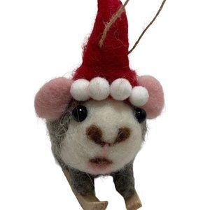 Silver Tree Wooly Skiing Hamster with Santa Hat Christmas Ornament Red 4.5 in